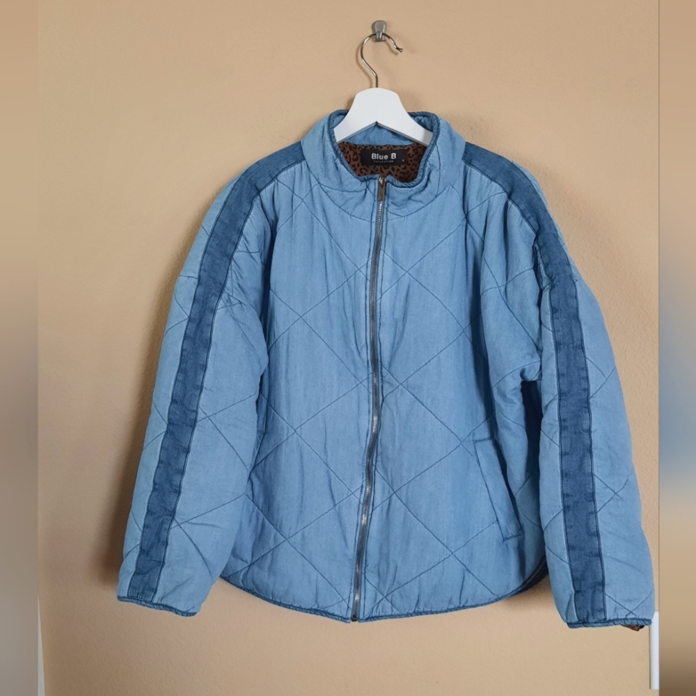 Denim Chambray Quilted Bomber Jacket